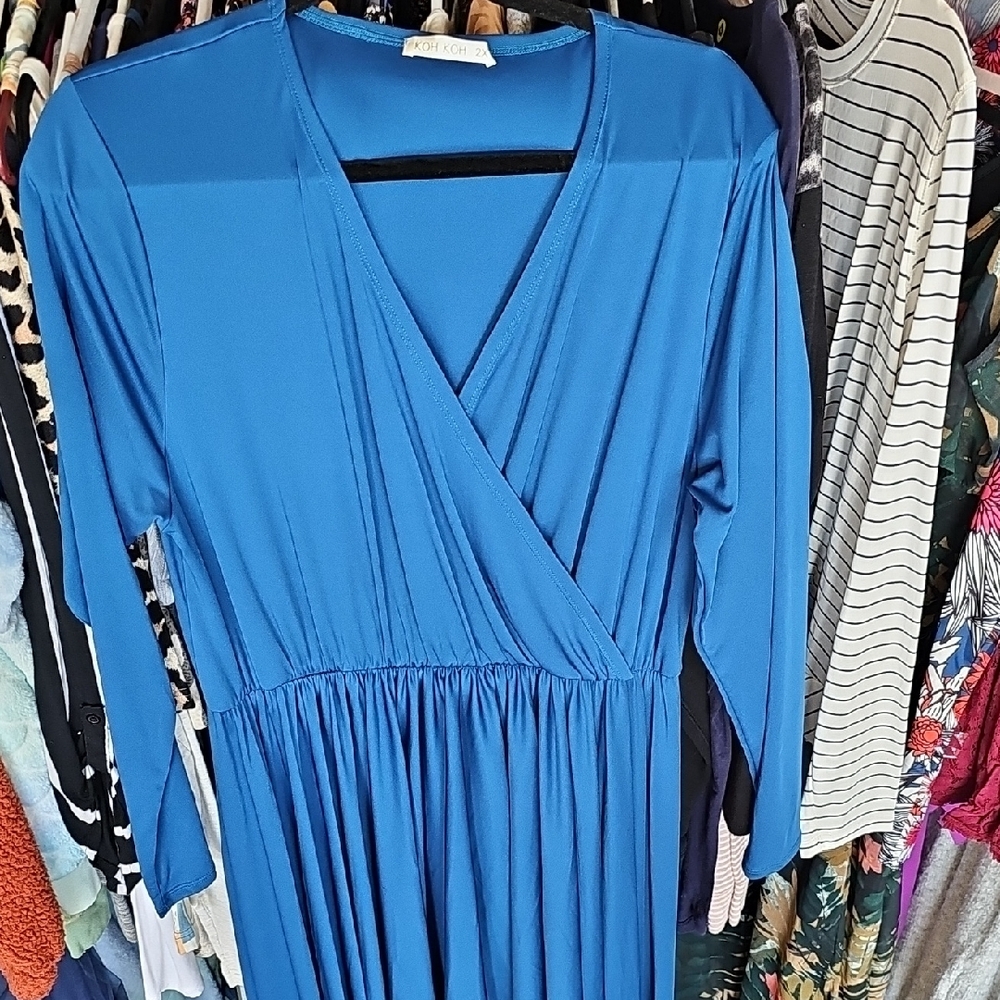 JustFab Blue Dolman Sleeve V-Neck Sundress